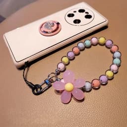 Phone Anti-lost Lanyard Key Short Wrist Pendant Colorful Macaron Round Bead Pendant Women's Hand-held Chain Mobile Phone Lanyard