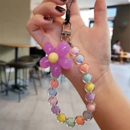 Phone Anti-lost Lanyard Key Short Wrist Pendant Colorful Macaron Round Bead Pendant Women's Hand-held Chain Mobile Phone Lanyard
