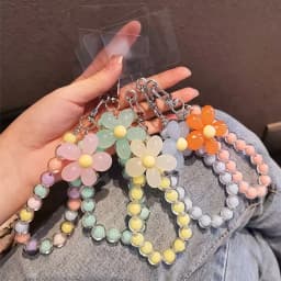 Phone Anti-lost Lanyard Key Short Wrist Pendant Colorful Macaron Round Bead Pendant Women's Hand-held Chain Mobile Phone Lanyard