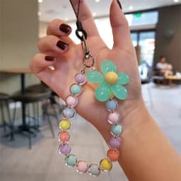 Phone Anti-lost Lanyard Key Short Wrist Pendant Colorful Macaron Round Bead Pendant Women's Hand-held Chain Mobile Phone Lanyard