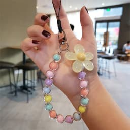 Phone Anti-lost Lanyard Key Short Wrist Pendant Colorful Macaron Round Bead Pendant Women's Hand-held Chain Mobile Phone Lanyard