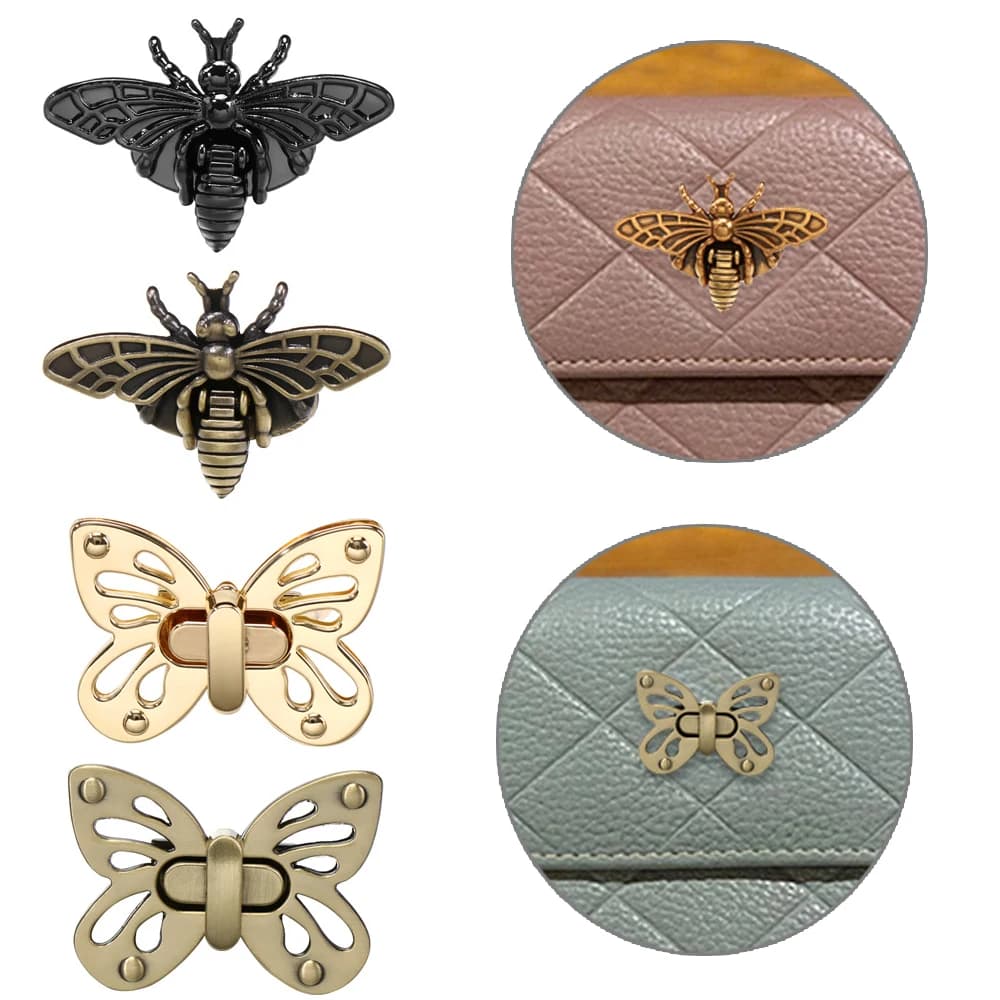 1Pcs Metal Bee/Butterfly Shape Turn Lock Retro Fashion Bag Clasp Hardware Buckle for DIY Leather Crafts Handbag Purse Accessory