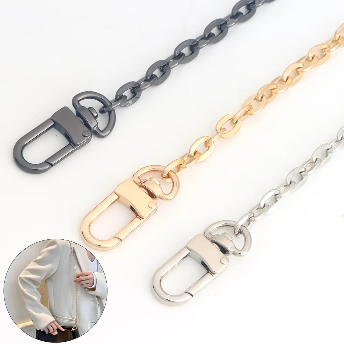 Purse Chain Strap Crossbody Chain Shoulder Bag Replacement Strap with Metal Buckles DIY Purse Making