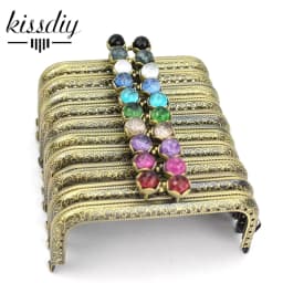 KISSDIY 10PCS 10.5 cm Colorful crystal bead Metal Purse Frame square antique bronze brass lace Coin Purse Frames