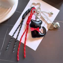Cute Leather Cat Keychain Bag Tassel Love Heart Badminton Racket Pendant Bag Charms Bag Package Decor Women