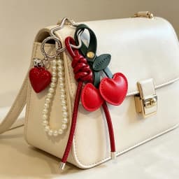 Cute Leather Cat Keychain Bag Tassel Love Heart Badminton Racket Pendant Bag Charms Bag Package Decor Women