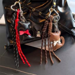 Cute Leather Cat Keychain Bag Tassel Love Heart Badminton Racket Pendant Bag Charms Bag Package Decor Women