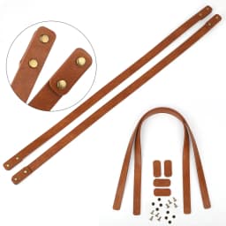 2pcs 60cm Leather Bag Strap with Rivets Women Shoulder Tote Bag Handles for Handbag Replacement Belt Accessories 1.8cm Wide Tan