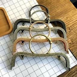 LIONSEN 22cm Big Ring Metal Purse Frame Handle Clutch Bag Accessories DIY Kiss Clasp Lock Bronze Embossing M-shaped HandBag