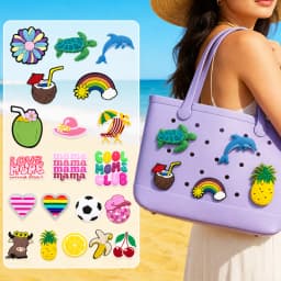 1/7PCS Casual Coconut Bag Charm Summer Accessories,Banana Cherry Bag Decoration for Tote,Heart Soccer Ball for Handbags