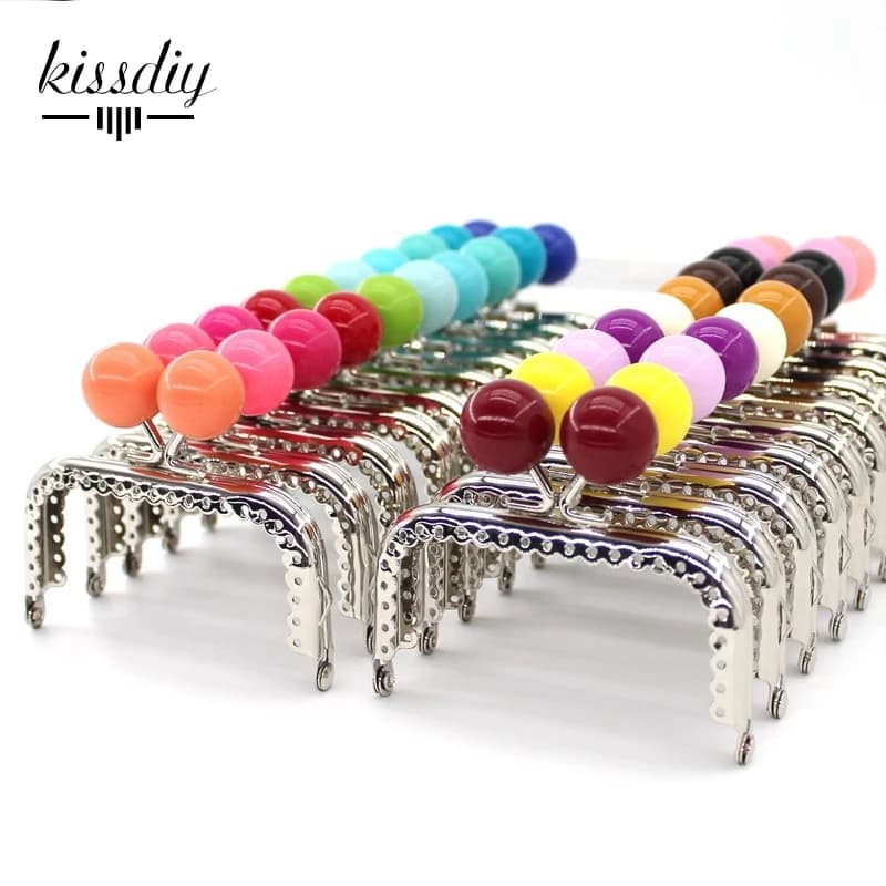 KISSDIY 10PCS  8.5cm Big Candy Bead Metal Purse Frame Square Glossy  Silver Lace Coin Purse Frame Kiss Clasp Accessoryo