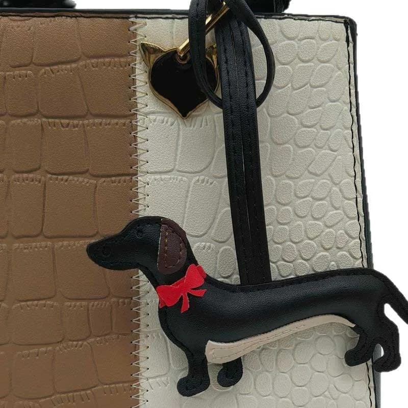Elegant Dachshund Leather Bag Charm with Red Bow Tie-Cute Long Body-Pet Lover Gift-Long-Body Design 6 Colors-PU Leather