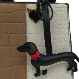 Elegant Dachshund Leather Bag Charm with Red Bow Tie-Cute Long Body-Pet Lover Gift-Long-Body Design 6 Colors-PU Leather