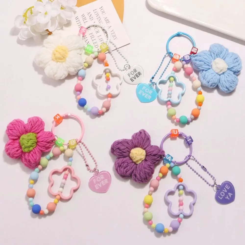 Colorful Bag Pendant Keychain Handmade Knitted Five-petaled Flowers Handbag Charm Acrylic Purse Decoration Attractive Keyring