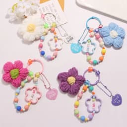 Colorful Bag Pendant Keychain Handmade Knitted Five-petaled Flowers Handbag Charm Acrylic Purse Decoration Attractive Keyring