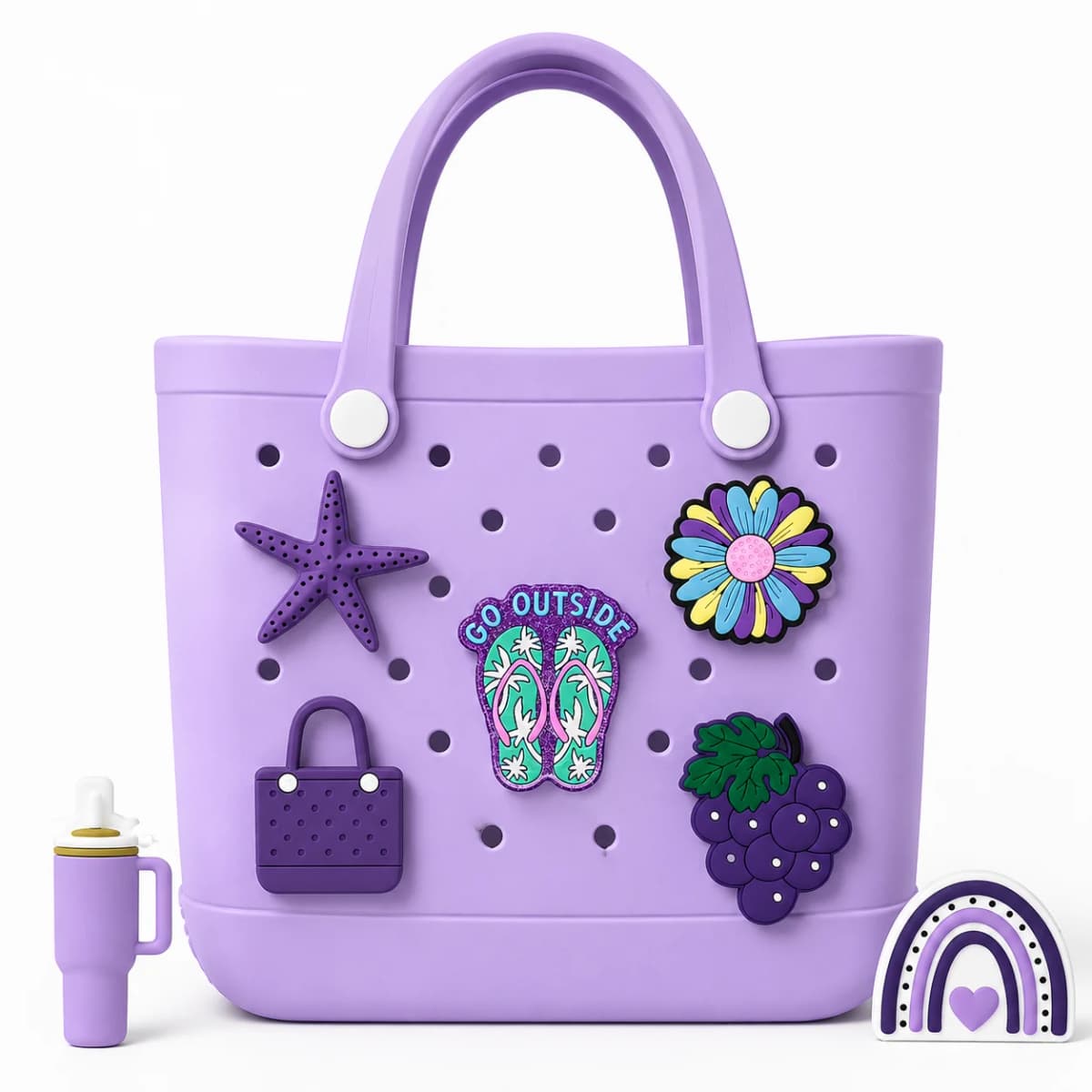 1/10pcs Purple Summer Beach Theme Bag Charms Set DIY Decorative Pins Starfish Flip Flops Grapes Fashion Tote Handbag Accessories