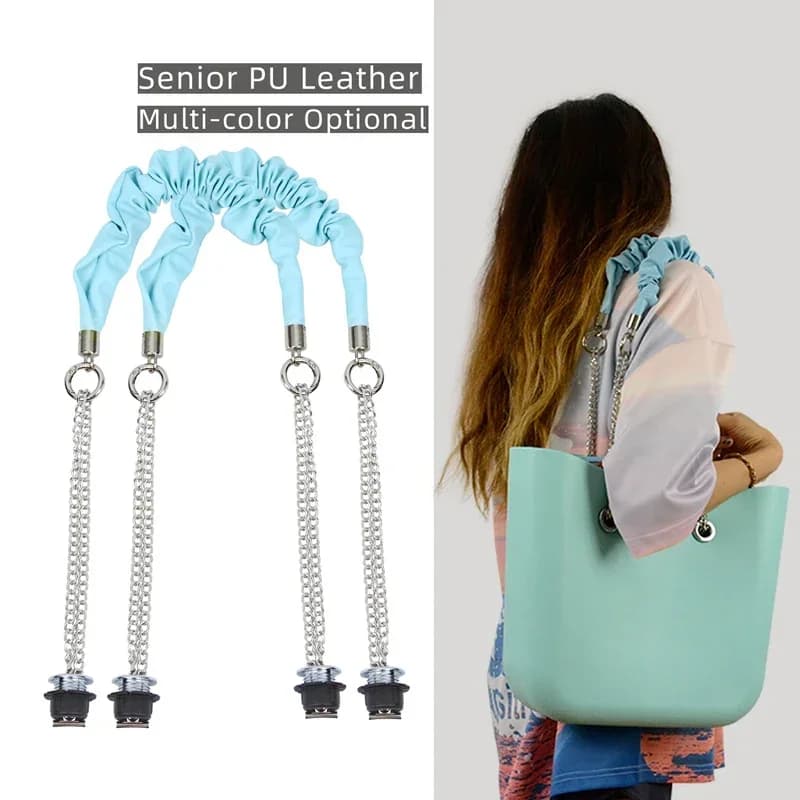 New 1 Pair Long OBag Leather Handles Strap Fold Pleat with Silvery Chain for OBag O Bag DIY Women Shoulder Handbags