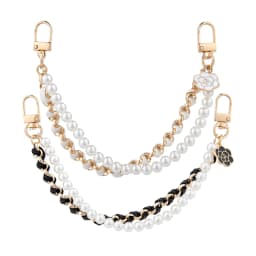 Pearl Bag Extender Chain Wallet Double Chain, Metal Purse Extender Strap PU Leather Handle Replacement for Handbags Purse