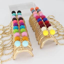 10PCS Super Lovely 5CM Light Golden Metal Purse frame Colorful Bead Head with KeyChain frames Kiss Clasp DIY Bag Accessory