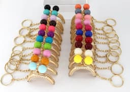 10PCS Super Lovely 5CM Light Golden Metal Purse frame Colorful Bead Head with KeyChain frames Kiss Clasp DIY Bag Accessory