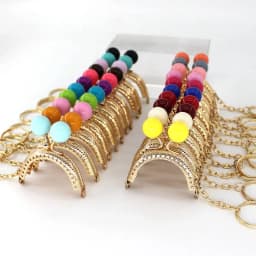 10PCS Super Lovely 5CM Light Golden Metal Purse frame Colorful Bead Head with KeyChain frames Kiss Clasp DIY Bag Accessory