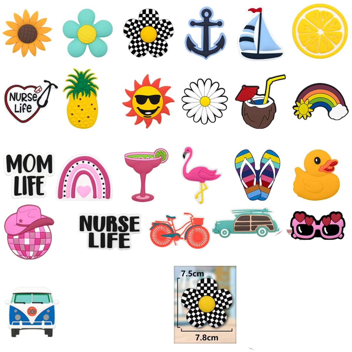 1pcs Cute Duck Flamingo Charms For Beach Bag Accessories Sun Rainbow Coconut Pineapple Handbag Decoration Beach Tote Bag