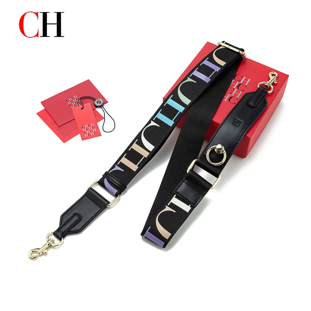 CH Wide Shoulder Bag Strap Set With Monogram Print Leather Accents And Heavy Duty Metal Hardware For Daily Use