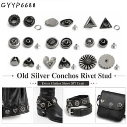 20/50/100PCS Old silver Flower/Round Conchos Screw Back Rivets For Bags Belt DIY Doll Clothes Sewing Riveting Button Accessories