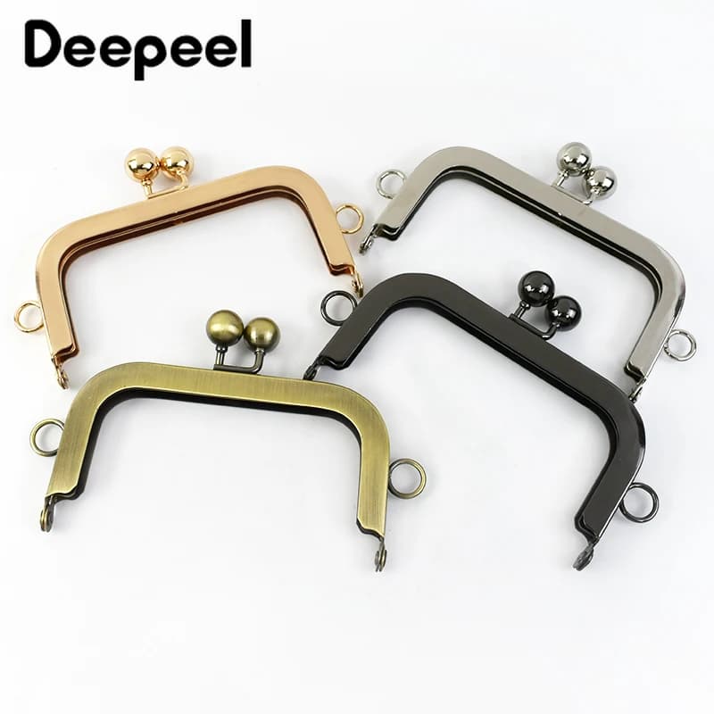 Deepeel 1/2/4Pcs 10.5cm Metal Square Purse Frame Sew in Kiss Lock Clasps for Crochet Bag Wallet Coin Purses DIY Sewing Supplies