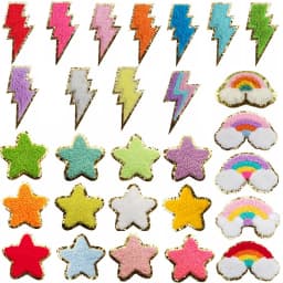 10pcs Set Chenille Self-Adhesive Patches Shiny Glitter Base Lightning Star Rainbow Patch for Bags Hats Jackets Clothing