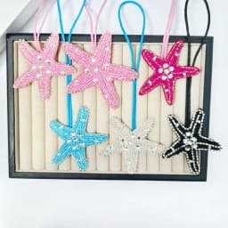 Fashionable Handmade Woven Starfish Bag Pendant, Cute Starfish Keychain Decoration, DIY Charm Bag Accessories