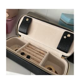 Free personalized pu pebble leather cosmetic bag women earring jewelry storage box zipper organizer leather travel jewelry box