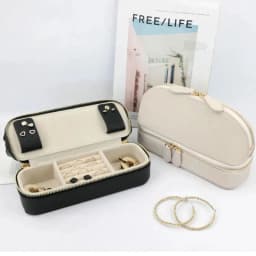 Free personalized pu pebble leather cosmetic bag women earring jewelry storage box zipper organizer leather travel jewelry box