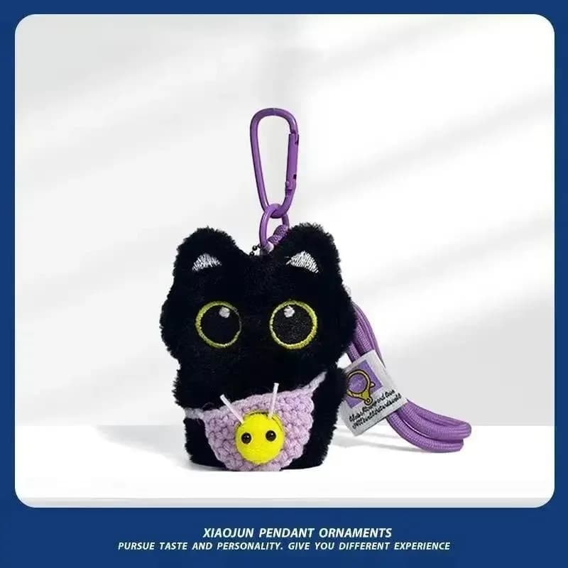 Practical Plush Black Cat Car Keychain Kitten Cartoon Backpack Decoration Toy