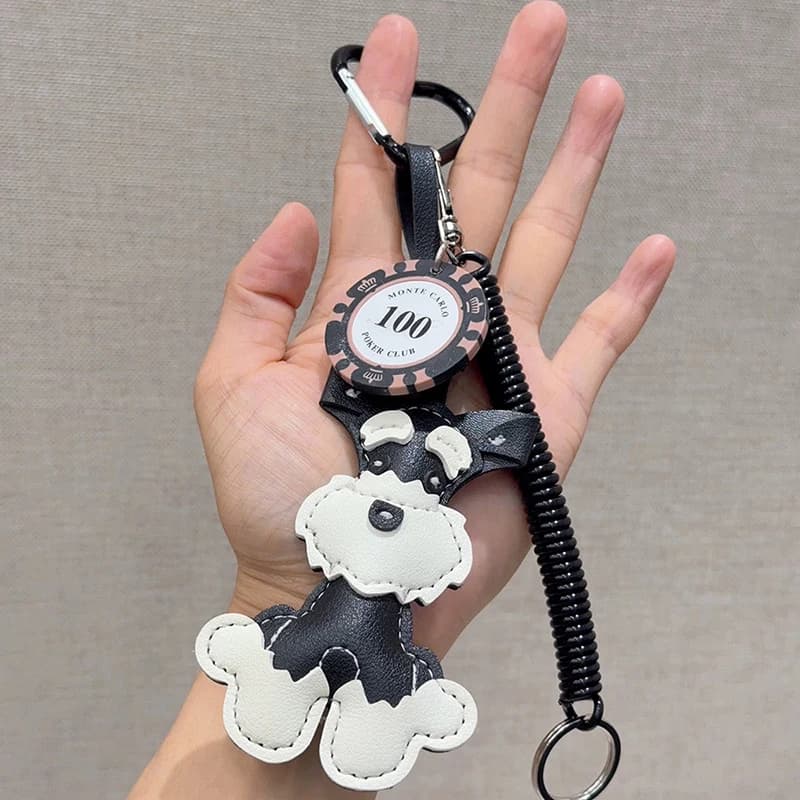 Cartoon Cute Animals Schnauzer Lanyard Bag Pendant PU Leather Backpack Pendant Key Chains for Women Birthday Gift