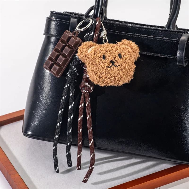 Y2K Braided Rope Bag Pendant High-grade Cute Plush Bear Keychain Pendant Fashion Bag Accessories for Women