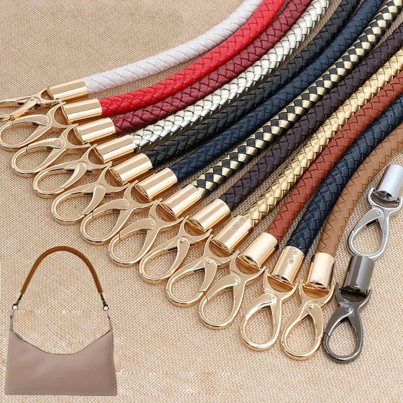 2pcs PU Leather Braided Rope Handles for Handbag Shoulder Bag Strap Handmade Bag DIY Accessories Alloy Metal Hook Buckle KZ0346