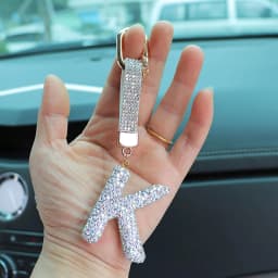Fashion Shiny Rhinestone Letters Keychain Bag Charm Cute Letters Pendant Car Key Ring Backpack Decoration Accessories Gifts