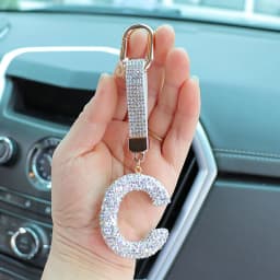Fashion Shiny Rhinestone Letters Keychain Bag Charm Cute Letters Pendant Car Key Ring Backpack Decoration Accessories Gifts