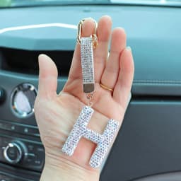 Fashion Shiny Rhinestone Letters Keychain Bag Charm Cute Letters Pendant Car Key Ring Backpack Decoration Accessories Gifts