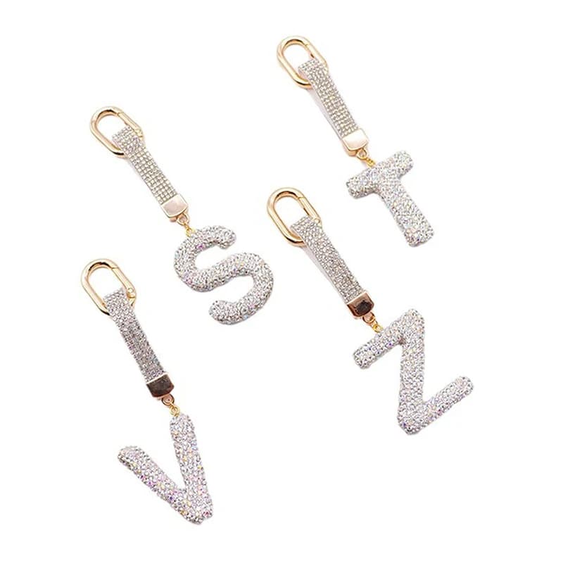 Fashion Shiny Rhinestone Letters Keychain Bag Charm Cute Letters Pendant Car Key Ring Backpack Decoration Accessories Gifts
