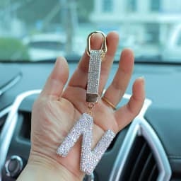 Fashion Shiny Rhinestone Letters Keychain Bag Charm Cute Letters Pendant Car Key Ring Backpack Decoration Accessories Gifts