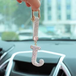 Fashion Shiny Rhinestone Letters Keychain Bag Charm Cute Letters Pendant Car Key Ring Backpack Decoration Accessories Gifts