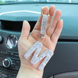 Fashion Shiny Rhinestone Letters Keychain Bag Charm Cute Letters Pendant Car Key Ring Backpack Decoration Accessories Gifts