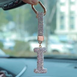 Fashion Shiny Rhinestone Letters Keychain Bag Charm Cute Letters Pendant Car Key Ring Backpack Decoration Accessories Gifts