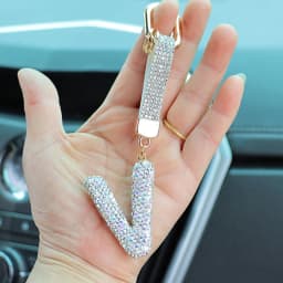 Fashion Shiny Rhinestone Letters Keychain Bag Charm Cute Letters Pendant Car Key Ring Backpack Decoration Accessories Gifts