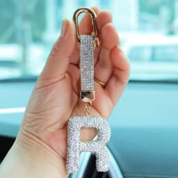 Fashion Shiny Rhinestone Letters Keychain Bag Charm Cute Letters Pendant Car Key Ring Backpack Decoration Accessories Gifts