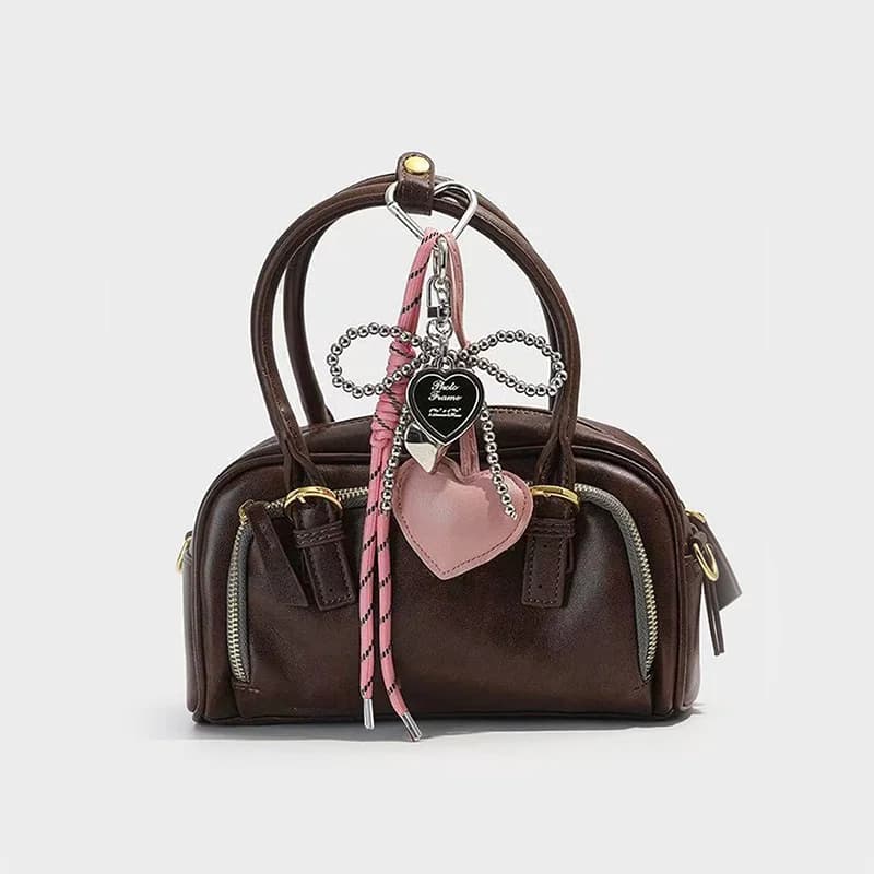 Trendy Leather Heart Bow Keychain Beaded Keyring Car Key Holder Bag Pendant Decoration for Girls Gift Purse Accessories