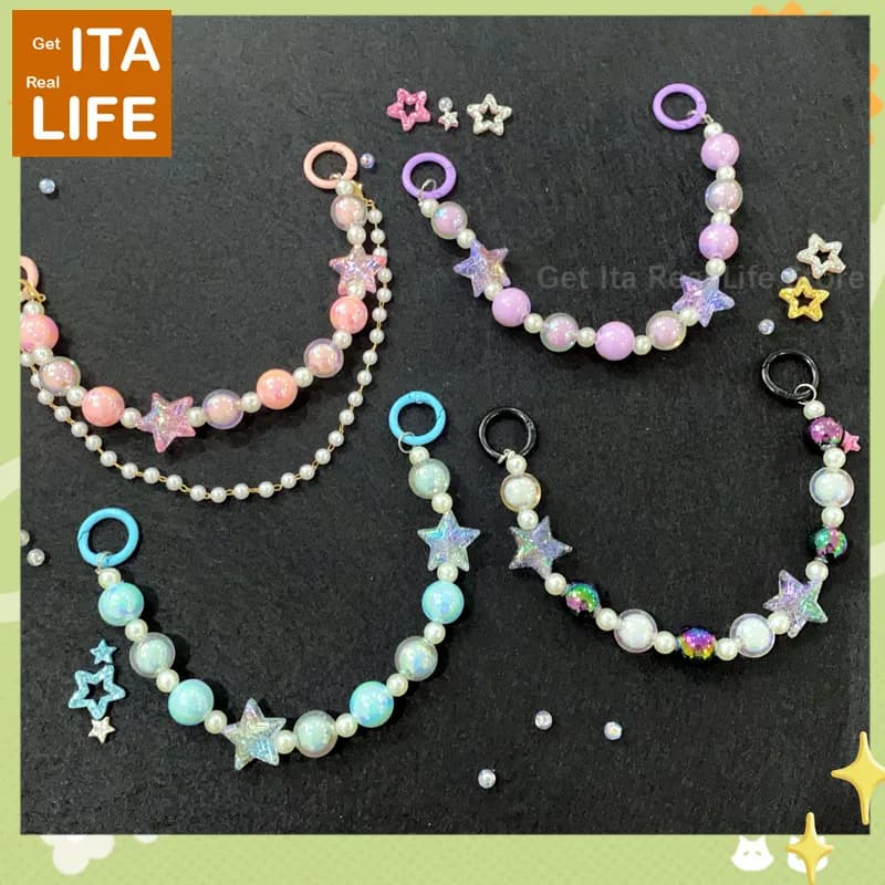 Italife Blue Chain Star Pearls Double Chains Ita bag Accessories Pink DIY Candy Shining Star Chain Anime ItaBag Decoration H335