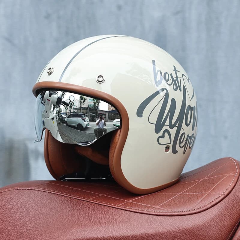 ORZ - Retro Motorcycle Helmet, Men's and Women's Motorcycle Safety Helmet, Cruising Electric Car, Four Seasons 3/4 Half Helmet